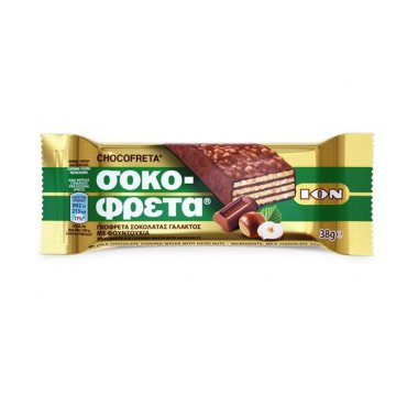 Chokofreta : gaufrette au chocolat et aux noisettes ION 38gr