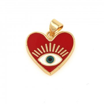 Collier Œil grec en forme de cœur rouge 2 cm
